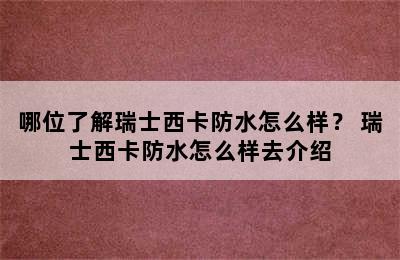 哪位了解瑞士西卡防水怎么样？ 瑞士西卡防水怎么样去介绍